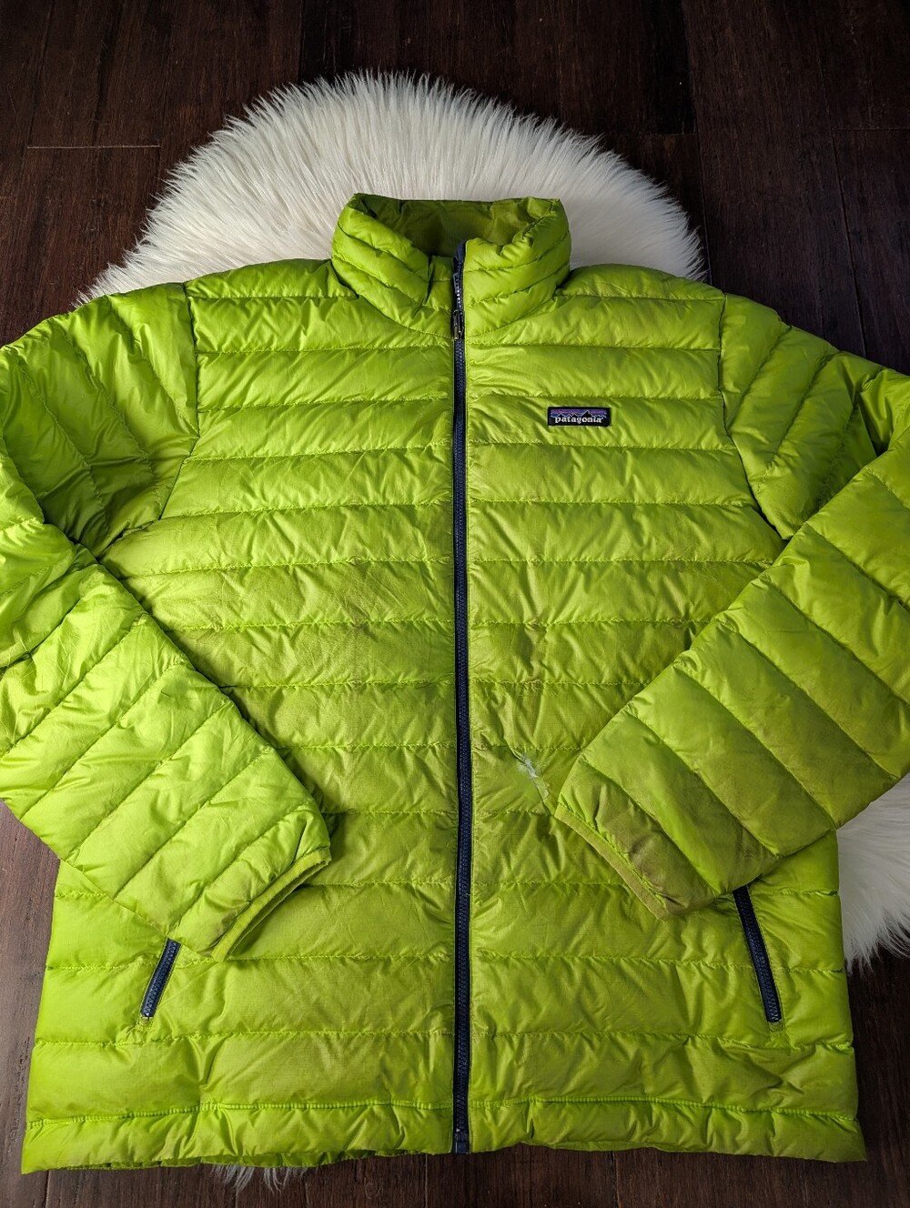 Patagonia Down Sweater Full Zip Jacket Peppergrass Green Yellow L Large